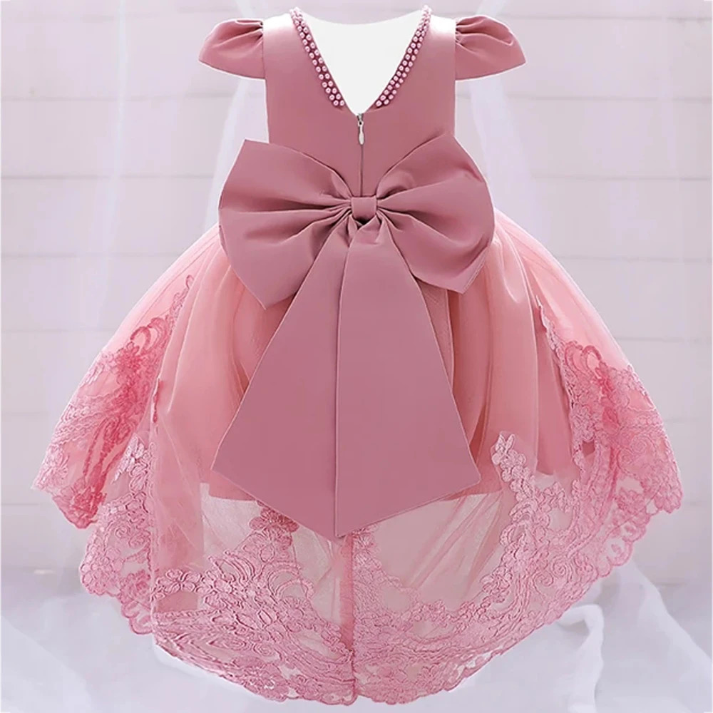 Toddler Flower Girls Dress Bow Tulle 1st Birthday Party Baptism White Baby Dresses Princess Wedding Bridemaid Prom Costume 250117