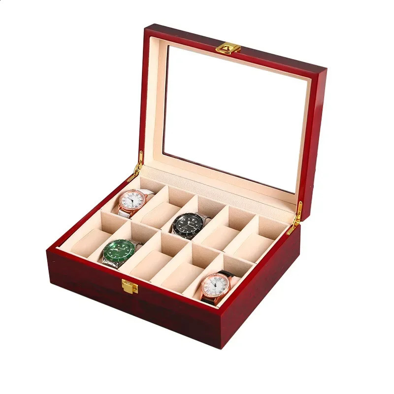 Wooden Watch Box 1/2/3/5/6/10/12 Slot Watch Gift Box Watch Storage Travel Case Organizer Men Jewellery Box Piano-bake-paint 250121