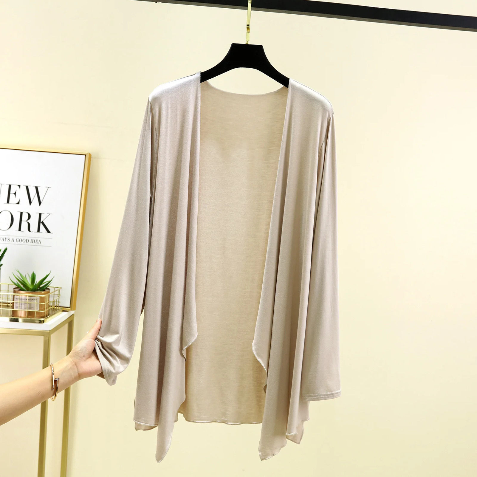 Summer Women thin Cardigan Long sleeves Modal Airconditioned Top Irregular sunproof clothing all match tops 250109Z