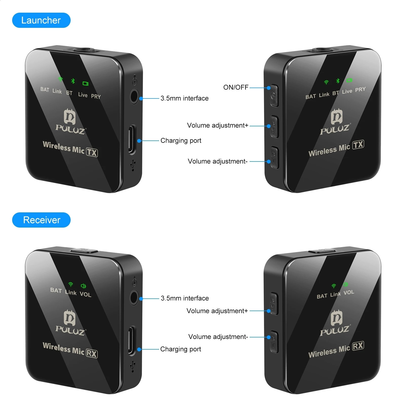 One-Trigger-Two Wireless Microphone Clip-on Mic 10M Rang Intelligent Pickup Battery 3.5mm Plug for Smartphone DSLR Camera Laptop 250213