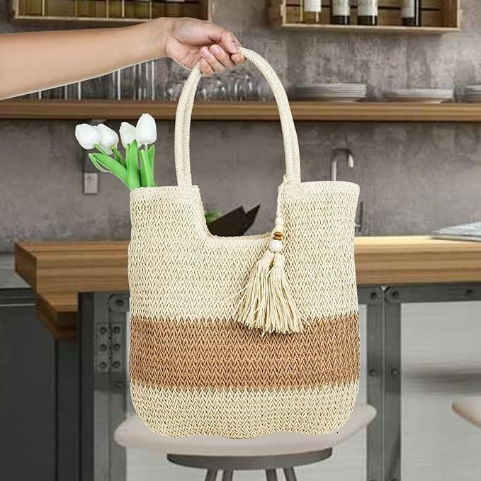 Beach Tote Handbag, Shoulder hine Straw Woven Bag, Women's Bag