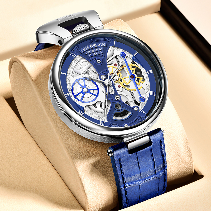 LIGE new hollow design men's quartz watch fashion watch multifunctional waterproof sports watch