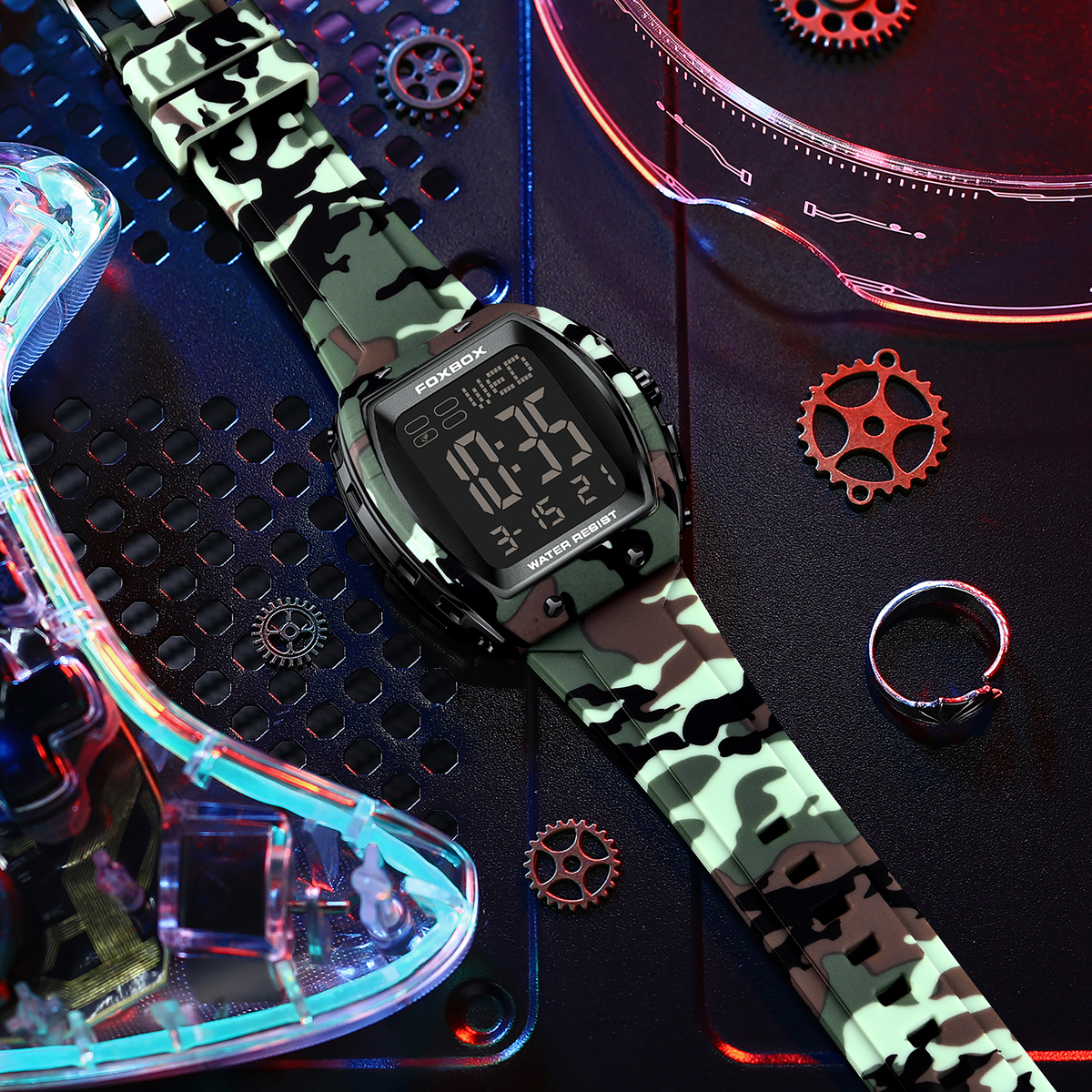 LIGE Classic Men's Large Dial Electronic Watch Multi functional Alarm Clock Night Light Calendar Watch Silicone Tape Sports Timing Code Watch