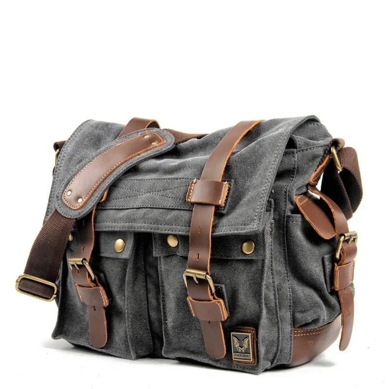 MUCHUAN Canvas Leather Men Messenger Bags Big Satchel Shoulder Bags Male Laptop Briefcase Travel Handbag 250207