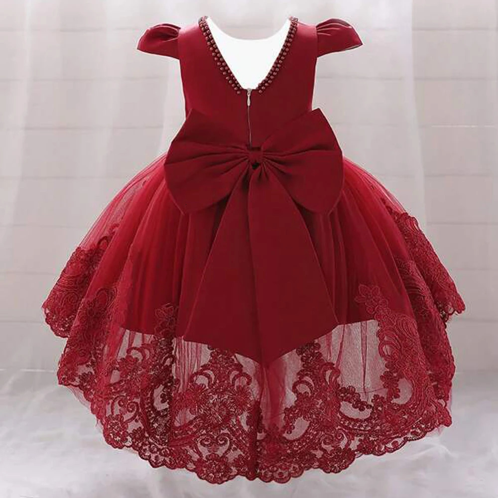 Toddler Flower Girls Dress Bow Tulle 1st Birthday Party Baptism White Baby Dresses Princess Wedding Bridemaid Prom Costume 250117