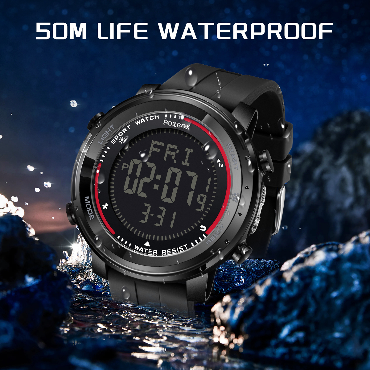 LIGE Fashion Multi functional Waterproof Men's Electronic Watch Calendar Flashlight Night Light Student Sports Watch