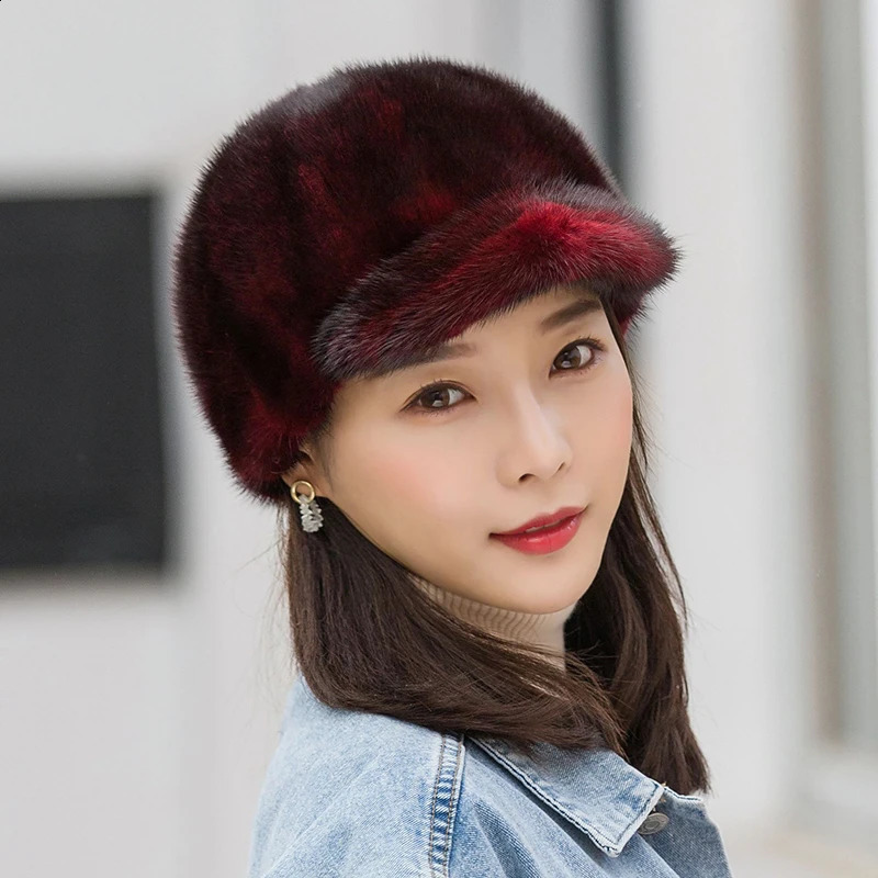 Real Mink Fur Hat Winter Women Keep Warm 100% Genuine Mink Fur Hats Natural Quality Female Fashion Mink Fur Cap Lady Outdoor Cap 250120