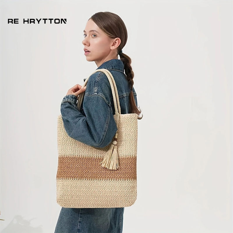 Beach Tote Handbag, Shoulder hine Straw Woven Bag, Women's Bag