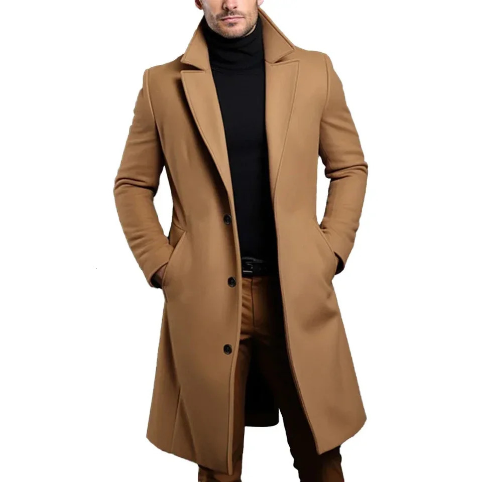 Warm And Comfortable Black Trench Coat For Mens Long Sleeve Single Breasted Overcoat Perfect For Fall And Winter 250117