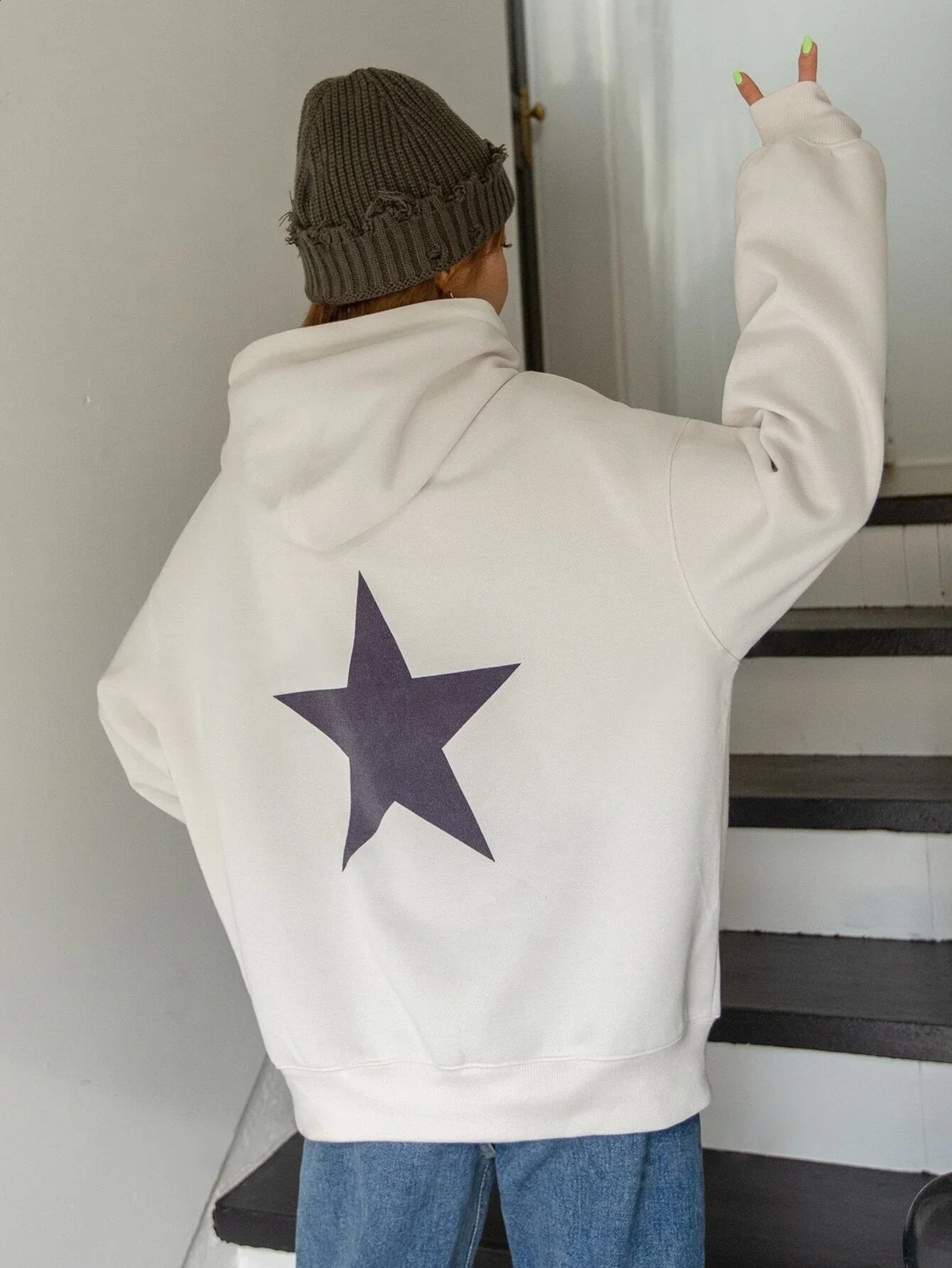 Cute Bear Back Print Women Hoodies Loose Hoodie Autumn Winter Hooded Pullover Streetwear Fashion Unisex Sweatshirts Tops 250121