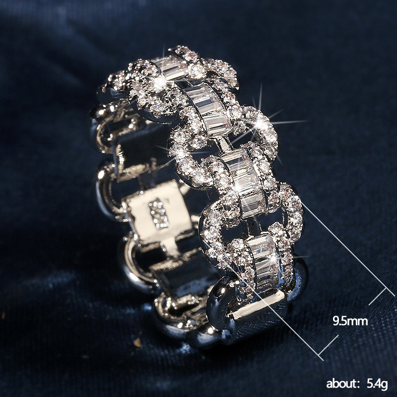 Luxurious Geometric Designer Crystal Love Band Ring with Hollow Charm - Moissanite Engagement Jewelry