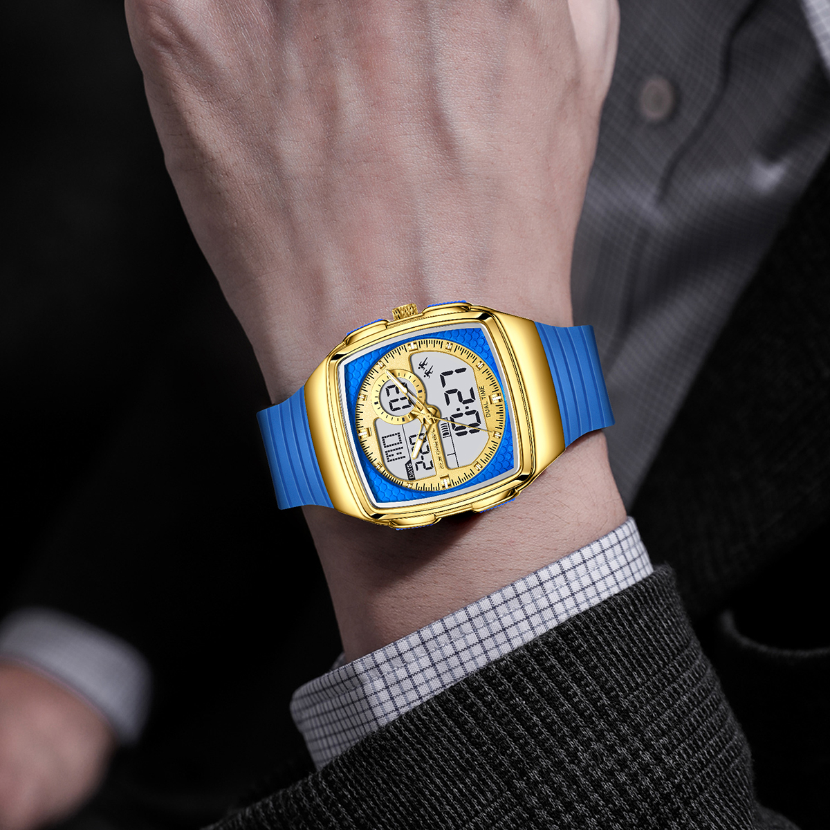 LIGE new men's dual display electronic watch multifunctional waterproof calendar night light timing code watch