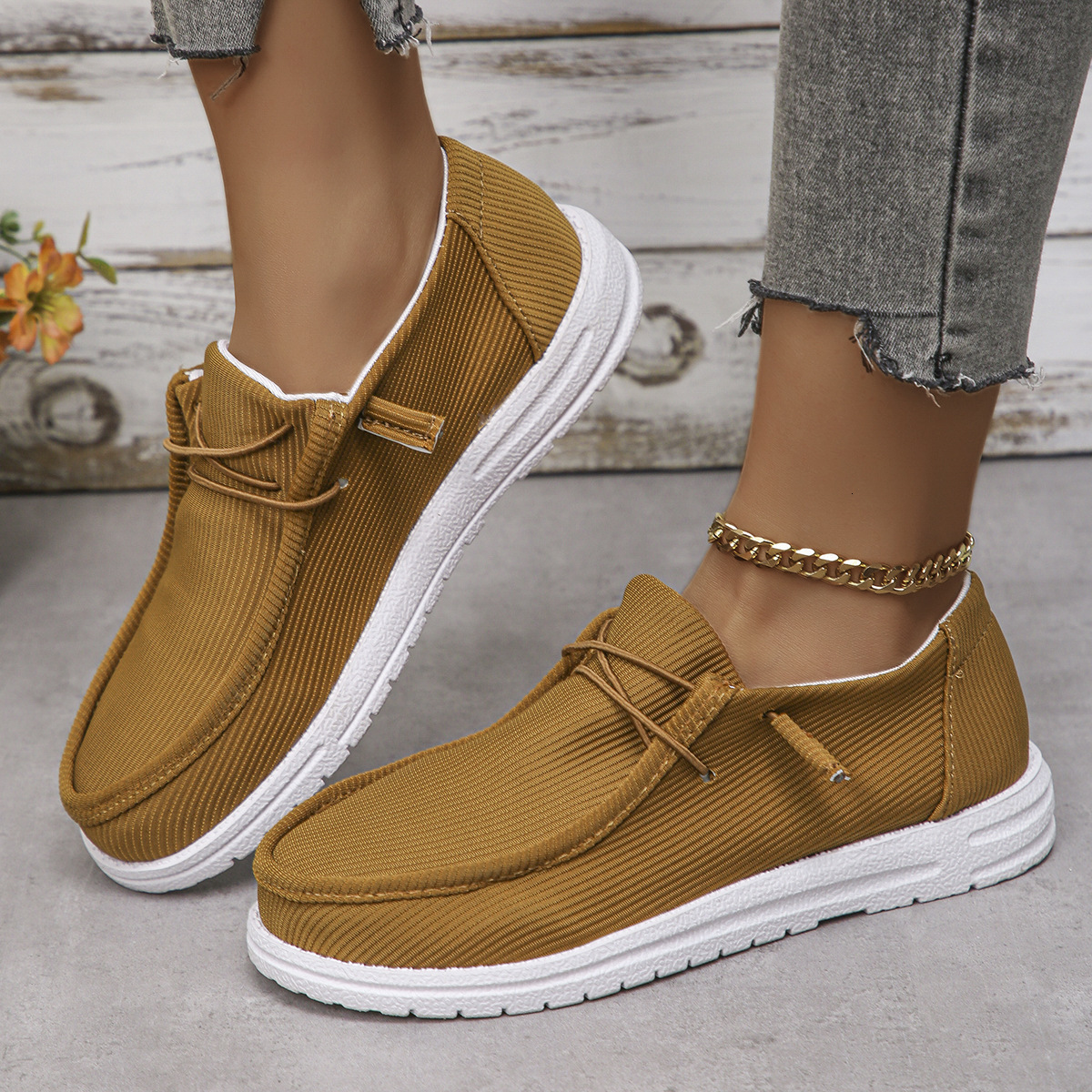 Canvas Shallow Cut Flat New Size 43 Single 2025 Women's Shoes