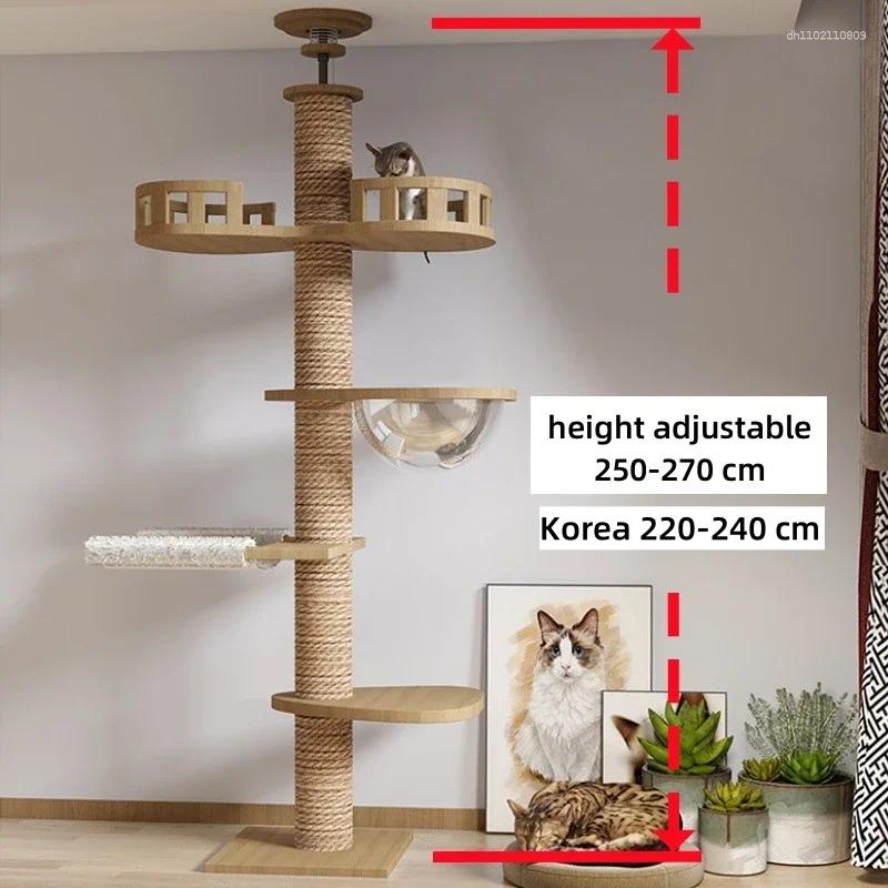 Adjustable Cat Tree House Tower Floor To Ceiling Cats Multi-Level Condo With Scratching Post Hammock Pet Products