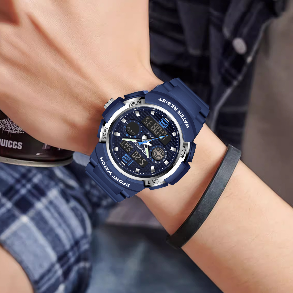 LIGE Fashion Sports Large Dial Dual Display Electronic Watch Men's Waterproof Multi functional Student Watch