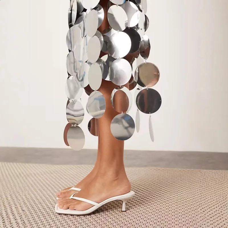 DEAT Fashion Hollow Out Sequins High Waist Solid Color Skirts For Women Trendy Circular Disc Skirt 2025 Spring 33A2406 250110