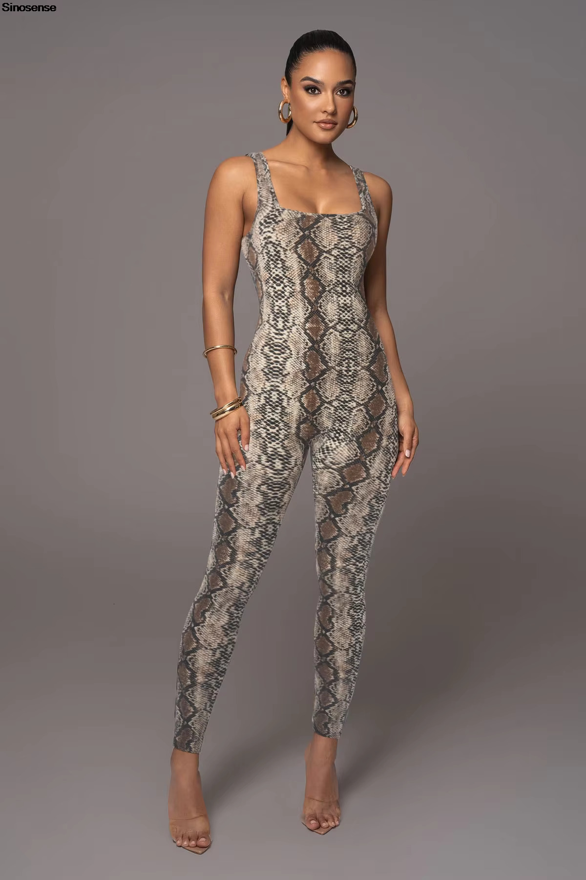 Women Bodycon Tank One Piece Jumpsuits Serpentine Print Yoga Workout Gym Fiess Sports Romper Sexy Night Cosplay Party Outtfits