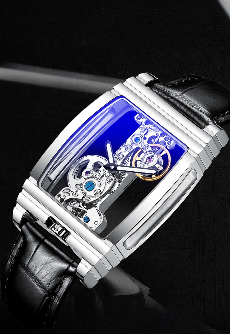 Desda's new barrel-shaped net celebrity square transparent full hollow flywheel mechanical waterproof watch free shipping