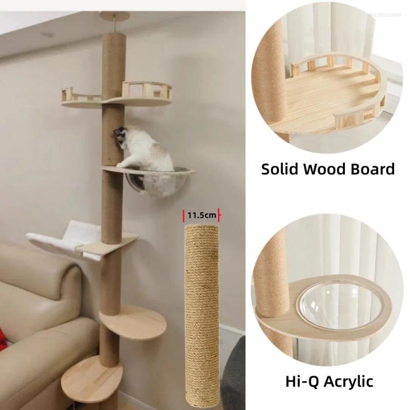 Adjustable Cat Tree House Tower Floor To Ceiling Cats Multi-Level Condo With Scratching Post Hammock Pet Products