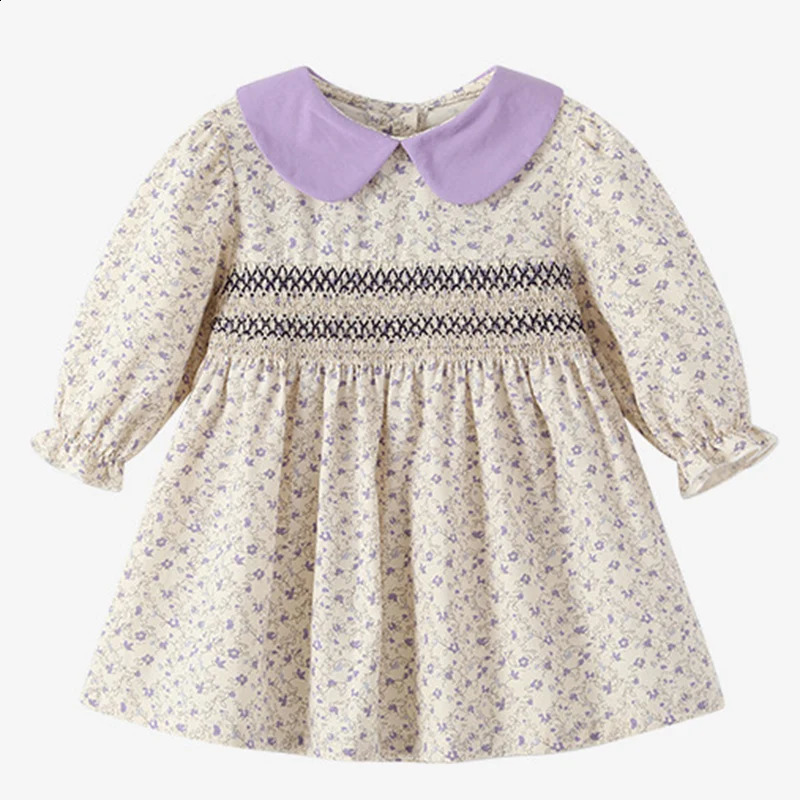 Girls Clothes Autumn Smocking Dress Floral Childrens Set Outerwear Outfits Spring Kids Clothing Baby Girls Princess Dress 250120