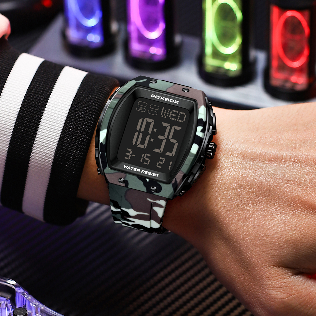 LIGE Classic Men's Large Dial Electronic Watch Multi functional Alarm Clock Night Light Calendar Watch Silicone Tape Sports Timing Code Watch