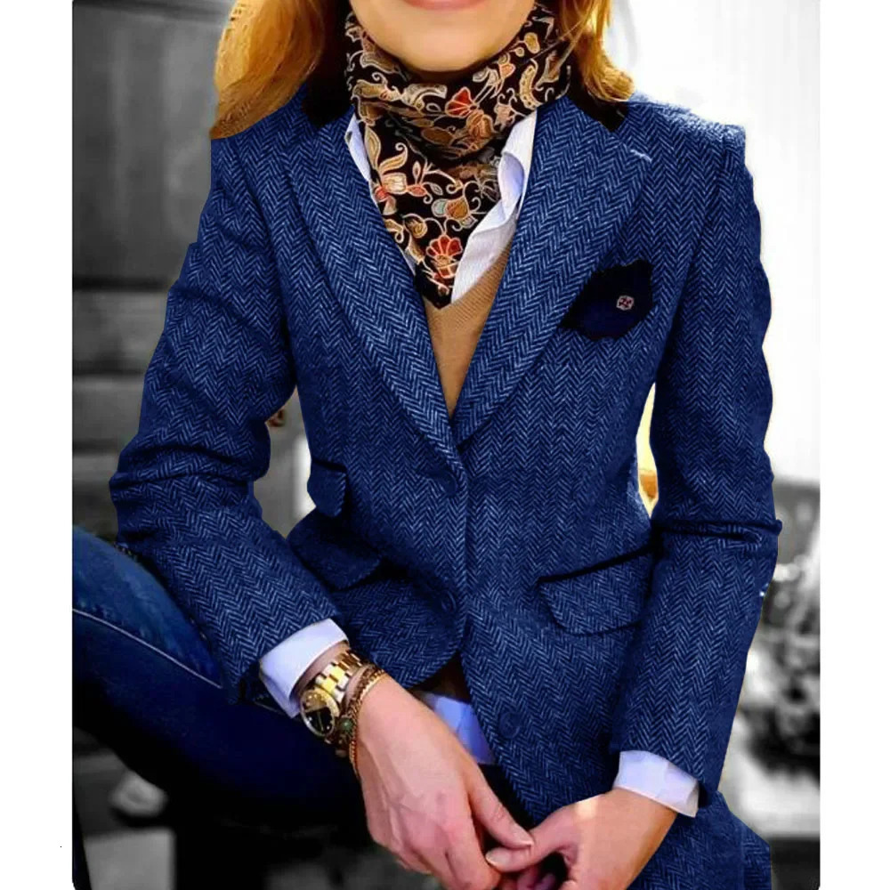 Only Jacket 1 Piece Womens Outerwears Herringbone Blazer Set Lapel Flap Pocket Suits Outerwear Singlebreasted 250114