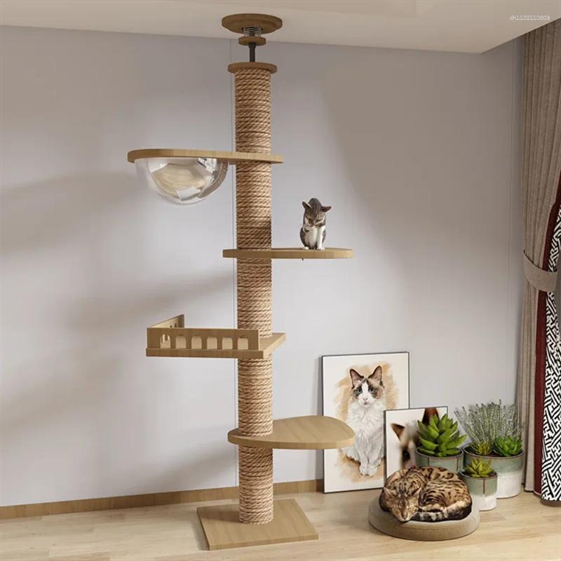 Adjustable Cat Tree House Tower Floor To Ceiling Cats Multi-Level Condo With Scratching Post Hammock Pet Products