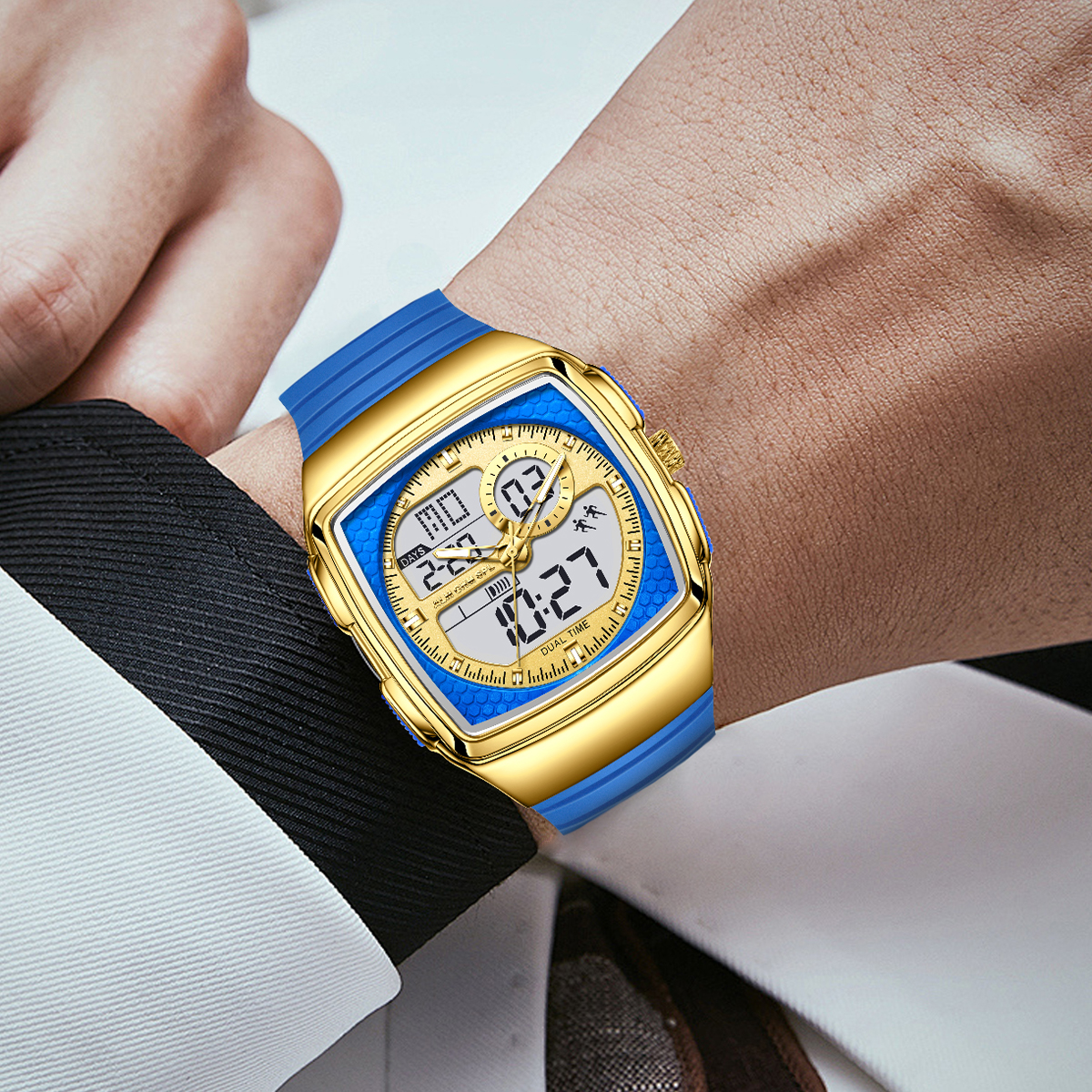 LIGE new men's dual display electronic watch multifunctional waterproof calendar night light timing code watch