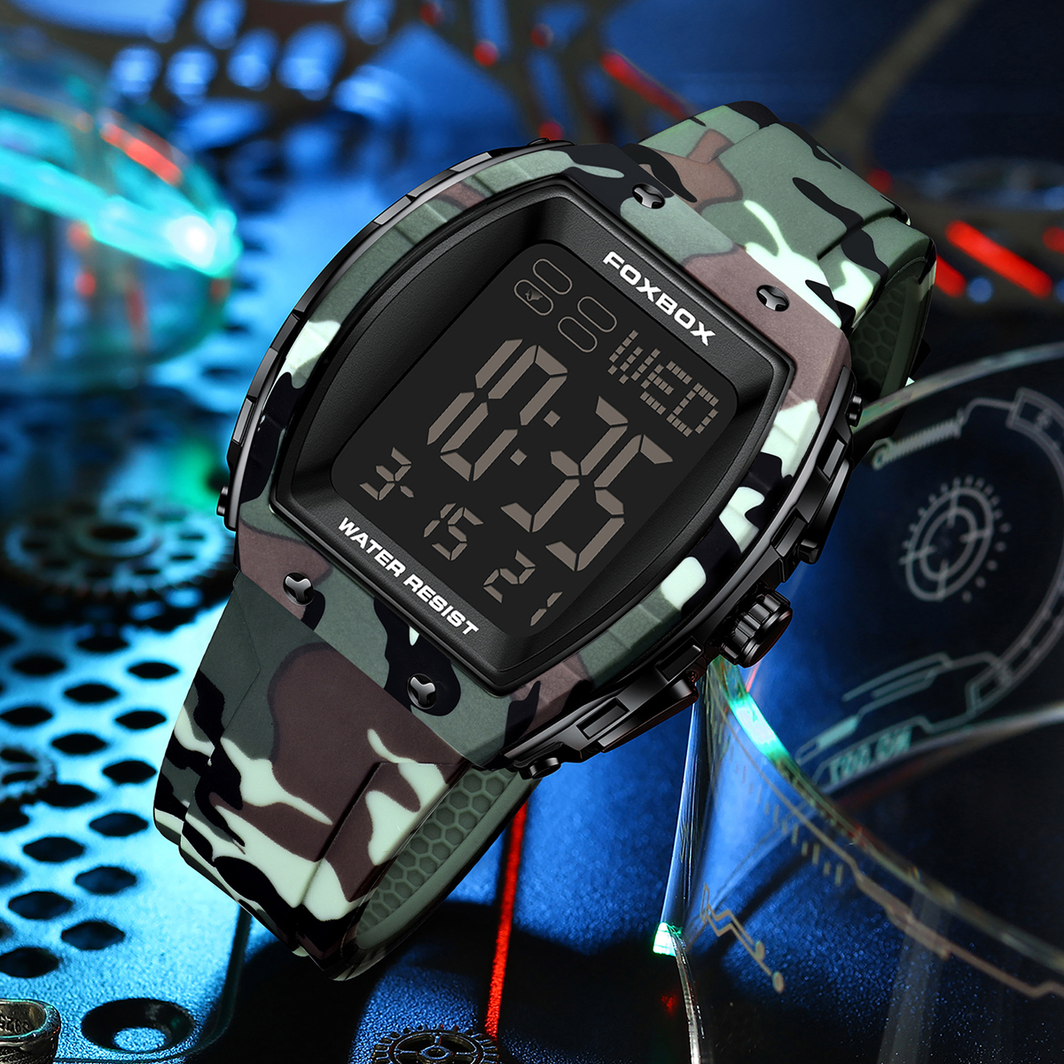 LIGE Classic Men's Large Dial Electronic Watch Multi functional Alarm Clock Night Light Calendar Watch Silicone Tape Sports Timing Code Watch
