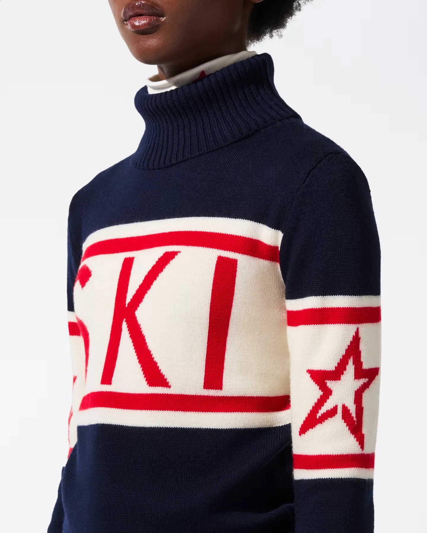 Elegant Harajuku AutumnWinter Jacquard Knitted Letter Stripe Fashion High Collar Slim Fit Trendy Womens Sweater 250114