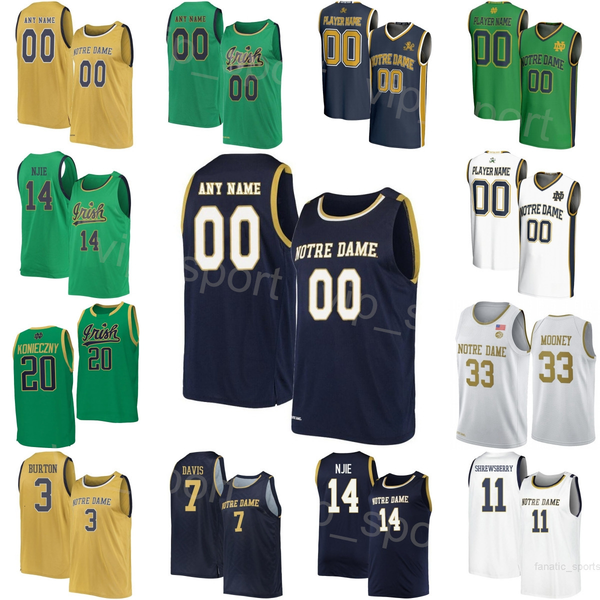 Printed College 3 Markus Burton Jersey Basketball Notre Dame Fighting Irish Kids Man Women 7 Tae Davis 11 Braeden Shrewsberry 41 Matt Allocco Kebba Njie Konieczny