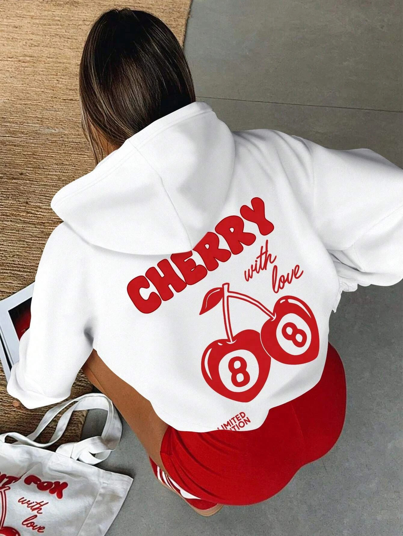 Cherry 88 Art Letter Print Hoody Autumn Fleece Hoodies Hip Hop Loose Streetwear Unisex AllMatch Fashion Woman Tops 250121