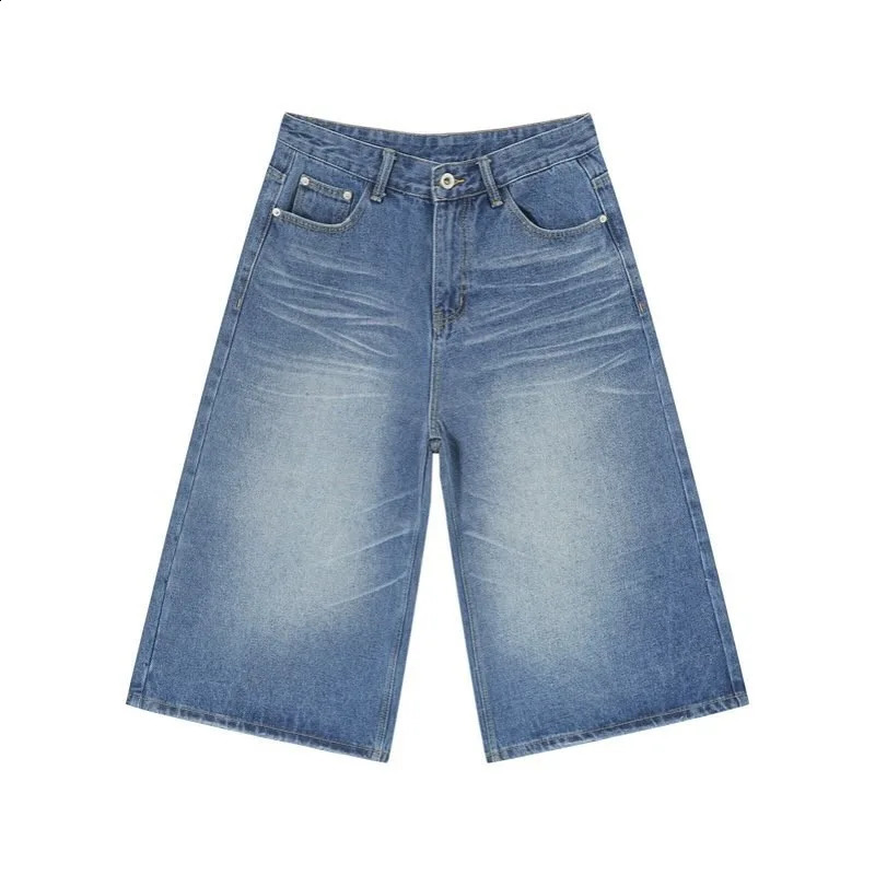 Retro Style Baggy Jeans Y2k Streetwear Hip Hop Casual Fashion Men Jeans Loose Straight Cylinder Cropped Shorts Unisex Version 250109
