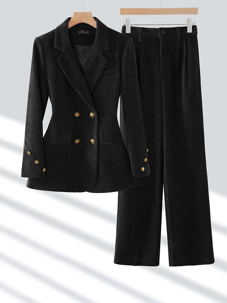 Winter Pink Coffee Black Office Ladies Pant Suit Women Female Business Work Wear Jacket Blazer and Trouser Formal 2 Piece Set 250114Z