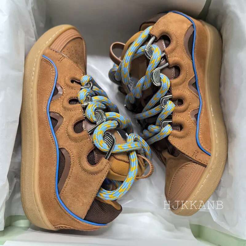 Spring Autumn Flat Thick Bottom Casual Genuine Leather Mixed Color Lace Up Walking Sneakers Breathable Tennis Shoes Unisex
