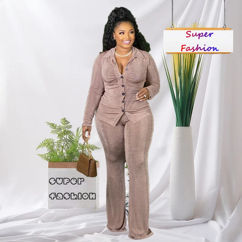 L5XL Fall Plus Size Women Clothing Two Piece Sets Fashion Casual Long Sleeve Top and Pant Suits Lady Outfits Drop 250122