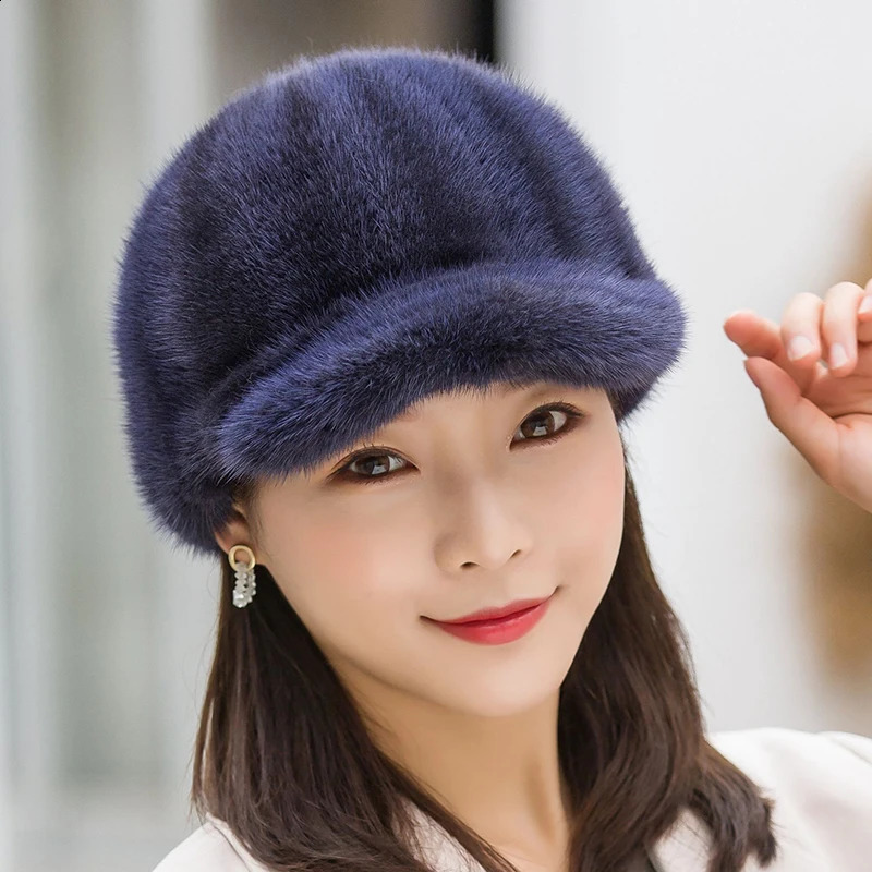 Real Mink Fur Hat Winter Women Keep Warm 100% Genuine Mink Fur Hats Natural Quality Female Fashion Mink Fur Cap Lady Outdoor Cap 250120