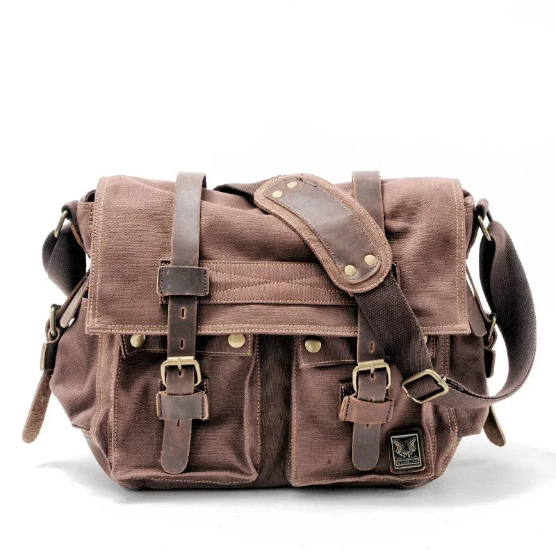 MUCHUAN Canvas Leather Men Messenger Bags Big Satchel Shoulder Bags Male Laptop Briefcase Travel Handbag 250207