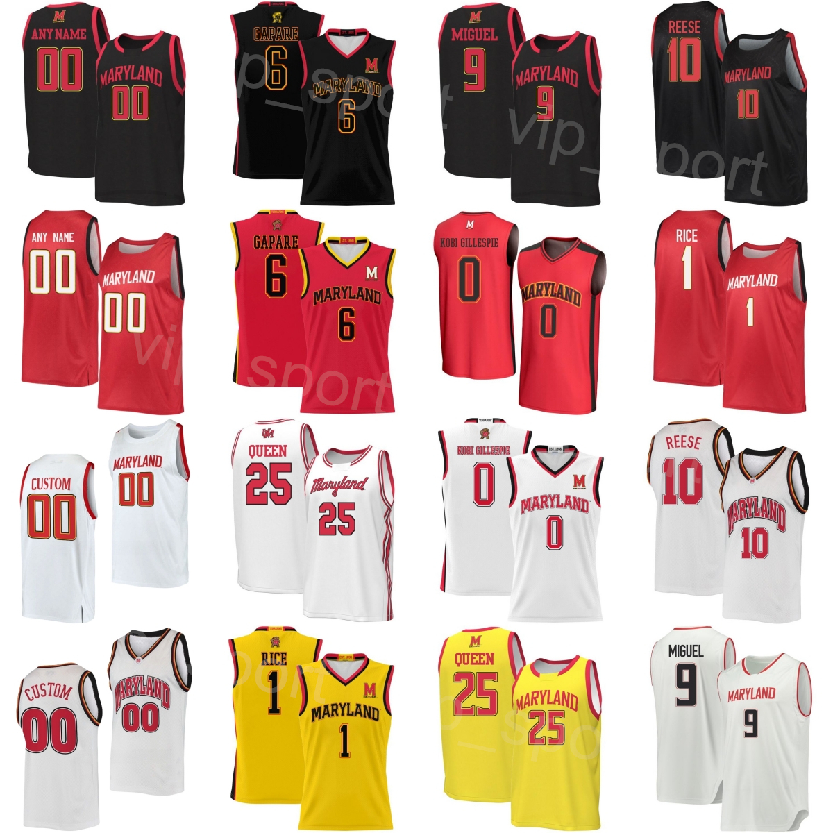 Printed Basketball College 25 Derik Queen Jerseys Maryland Terrapins Men Women Kids 0 JaKobi Gillespie 10 Julian Reese 9 Selton Miguel 1 Rodney Rice 6 Tafara Gapare