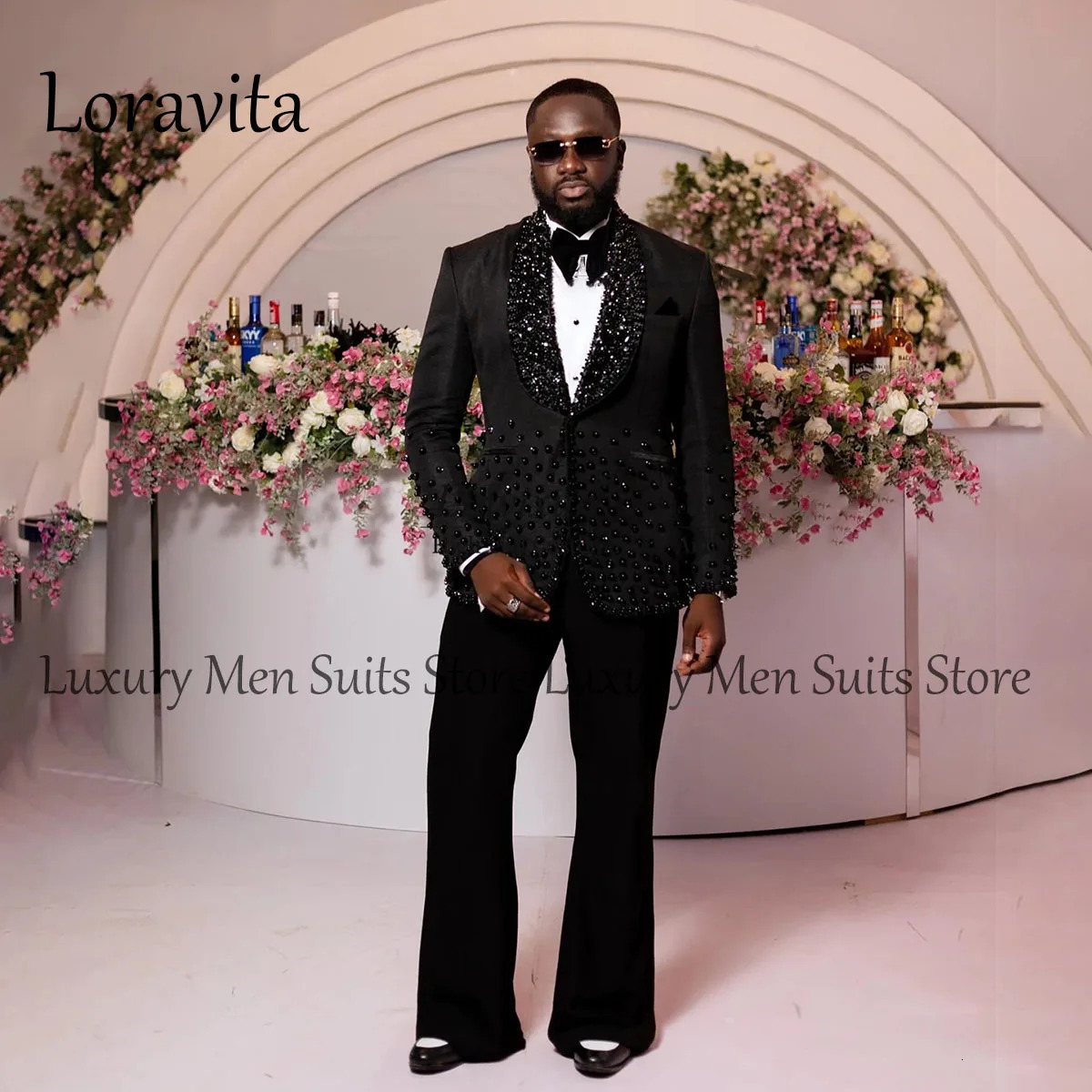 Customized Beaded Men Suits Shawl Lapel Groom Wedding Tuxedos Diamond 2 Pieces Sets Male Prom Blazers Slim Fit Costume Homme 250121