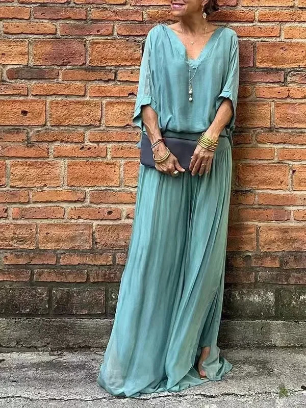 2025 Spring Chiffon Women Rompers V-neck Short Sleeve Loose Wide-Leg Rompers Female Summer Elegant Casual Trendy Ladies Clothes 250116