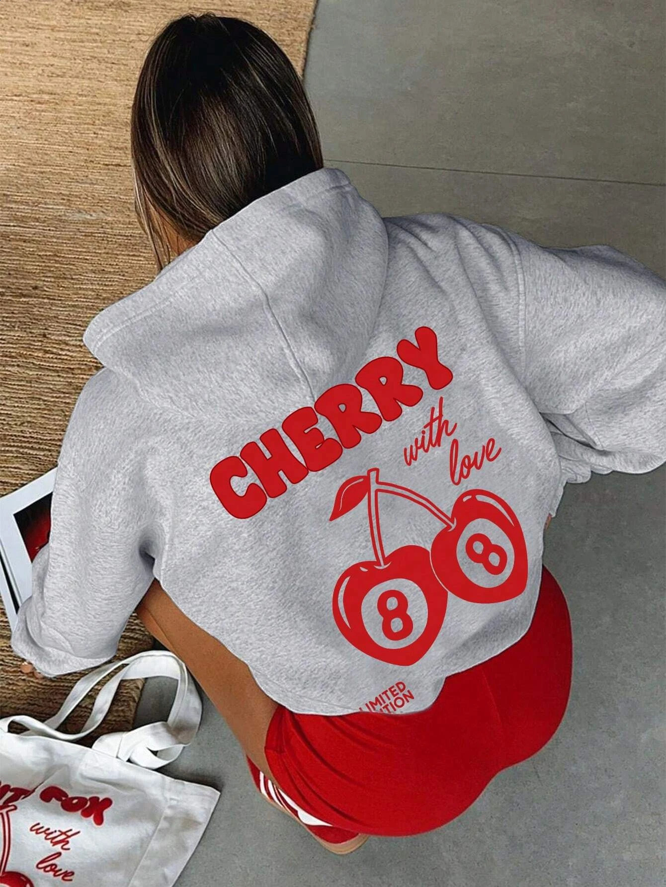 Cherry 88 Art Letter Print Hoody Autumn Fleece Hoodies Hip Hop Loose Streetwear Unisex AllMatch Fashion Woman Tops 250121