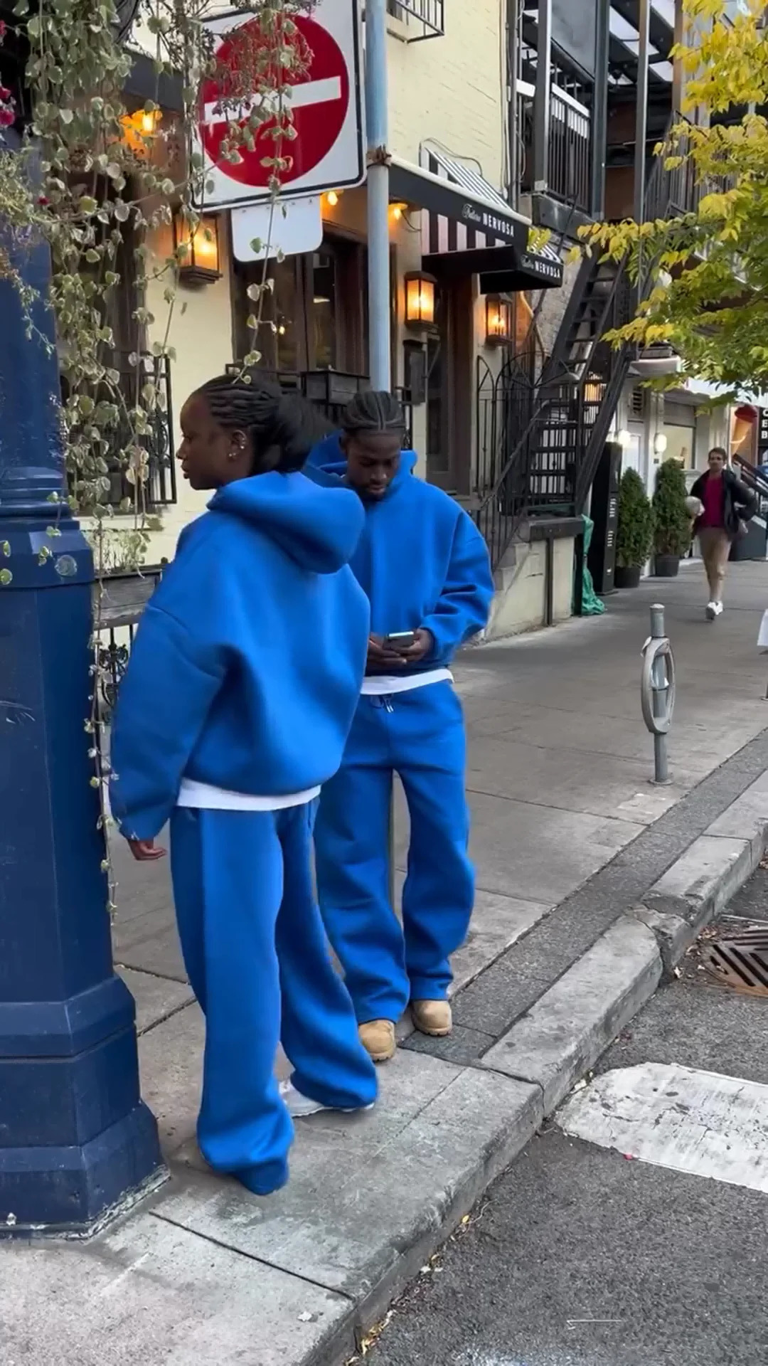 Blue Thickened Velvet Simple Hoodie 2024 Autumn and Winter Street Harajuku Hip Hop Men and Women Loose Y2k Hoodie Set 250120