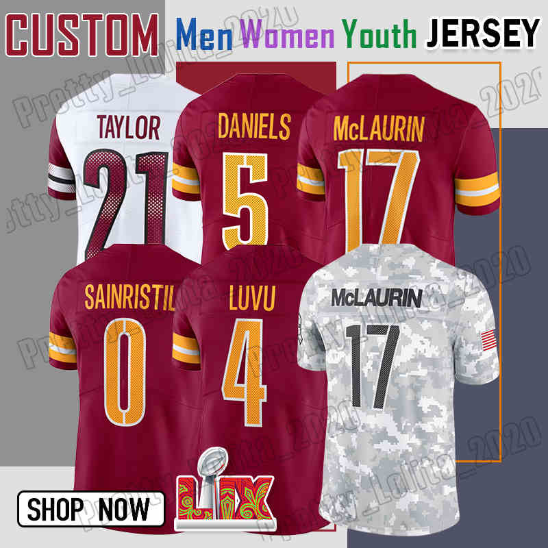 5 Jayden Daniels Football Jersey 17 Terry McLaurin Frankie Luvu Mike Sainristil Washingtons Benjamin St-Juste Sean Taylor Bobby Wagner Commanders Brian Robinson Jr.