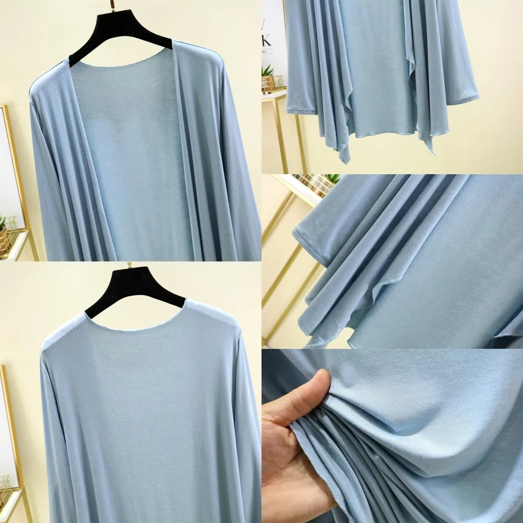Summer Women thin Cardigan Long sleeves Modal Airconditioned Top Irregular sunproof clothing all match tops 250109Z