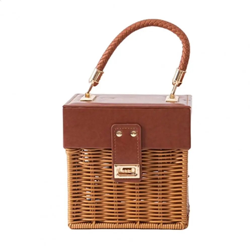 rattan black straw Shoulder Bag Women hand-woven Messenger Bag Summer Beach Square box Straw Handbag For lady Bolsa Feminina 250121