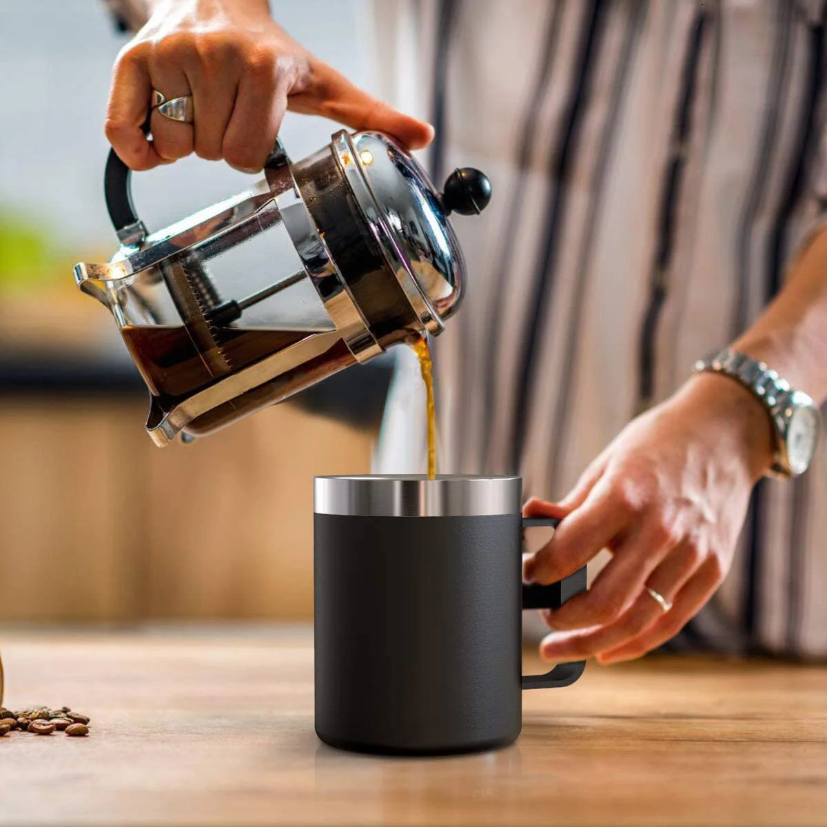 Stainless Steel Insulated Coffee Mug Tumbler with Handle 12 oz 360ml Tumbler Cup with Lid for Cold Drinks 250109