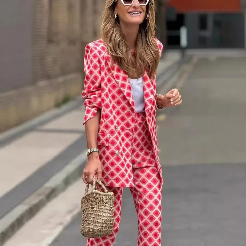 Autumn Winter Women Blazer Set Elegant Chic Fashion Office Lady Long Sleeve Button Coat Slim Pants Two Piece Suit Outfits 250120