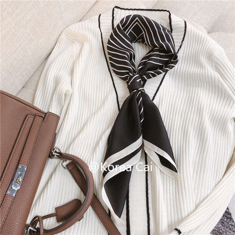 Scarves, high-end black and white striped prints, simulated silk 70 small square scarves, Instagram style, minimalist gift box scarves