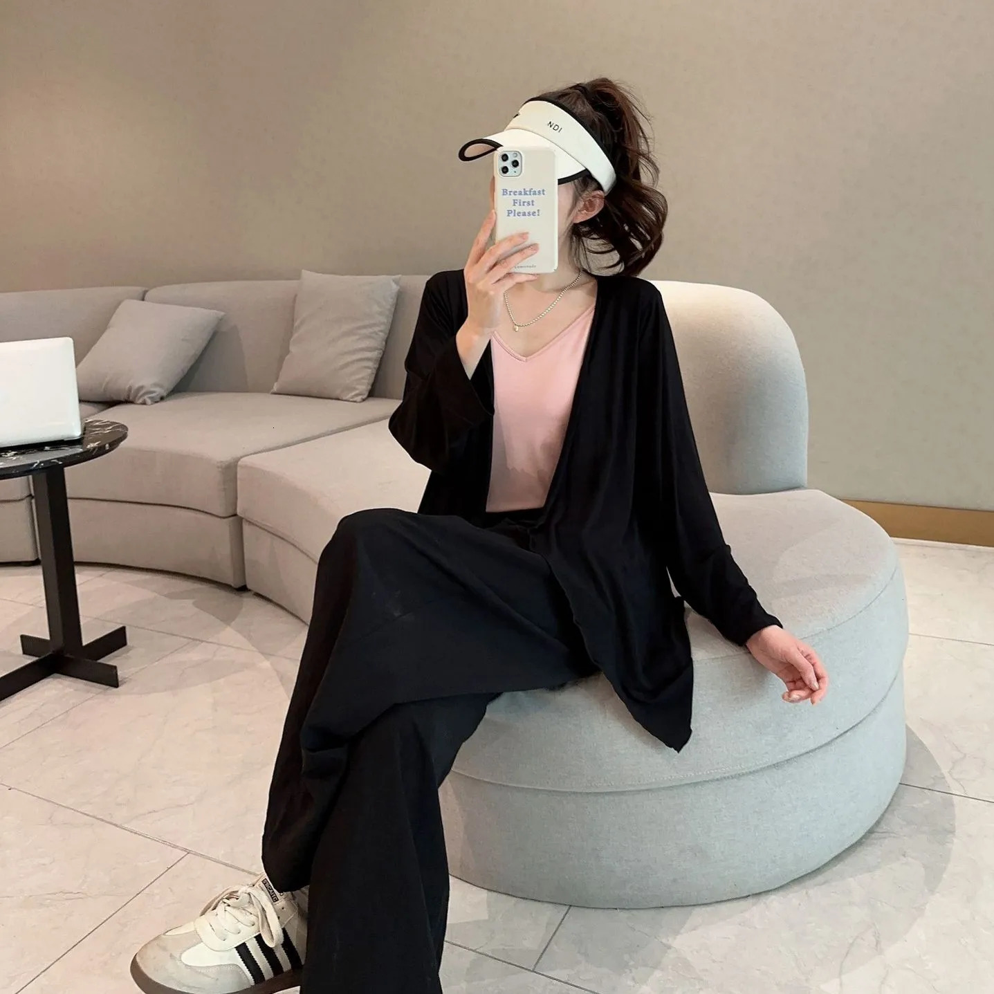 Summer Women thin Cardigan Long sleeves Modal Airconditioned Top Irregular sunproof clothing all match tops 250109Z